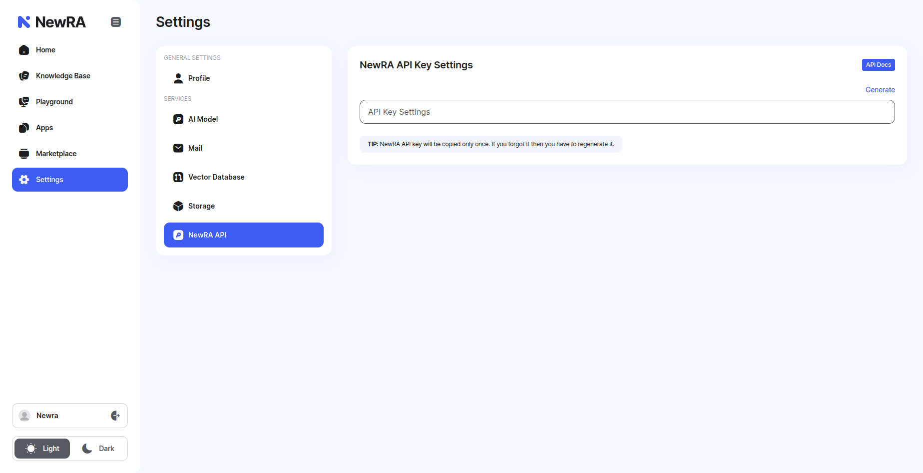 Account API key generation